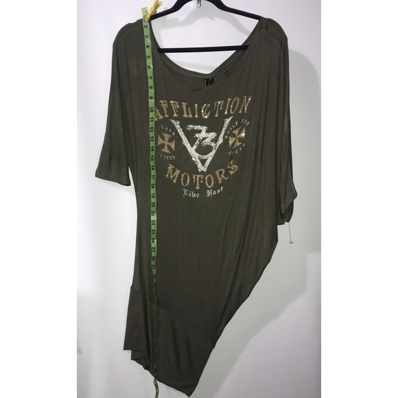 AFFLICTION Black Premium Women's Dress Top Medium T Shirt HYDRO Green Motors - Picture 8 of 9